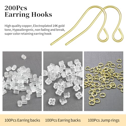 14K Gold Plated Earring Hooks, 500PCS Earring Findings for Jewelry Making Hypoallergenic Ear Wires Fish Hook for DIY Earrings Bulk Pack - color: A style-14K Gold Simple Earring Wire