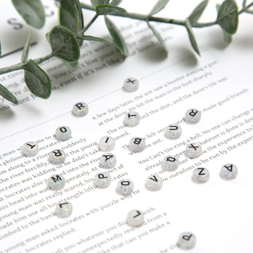 1000pcs 4x7mm Round Letter Beads Transparent White Acrylic with Black Letter Alphabet for Jewelry Making Friendship Bracelets (Transparent White Black) - color: Transparent white black