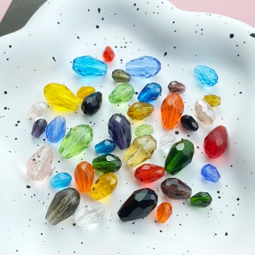 100 PCS 6x8mm Teardrop Crystal Glass Beads Faceted Shape Vertical Hole Loose Glass Beads DIY Handcrafte Bracelet Necklace Earring Jewelry Making(Gold Champagne) - color: Gold Champagne, size: 6x8mm