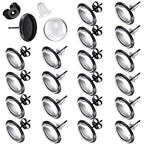 Hicarer 200 Pieces Stud Earring Kit, Including 50 Pieces 12 mm Stainless Steel Blank Stud 50 Rubber Back, 50 Pieces 12 mm Clear Glass Cabochons 50 Stainless Steel Earring Back for DIY Making (Black) - color: Clear