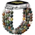 Newlibery Natural Stone Bracelet Beaded-Band Women Compatible with Apple Watch 42mm(S3/2/1) 44/45/46/49mm Feminine Handmade Stretch Strap for iWatch Series 11/10/9/8/7/6/5/4/3/2/1 SE 3/2/1 Ultra1/2/3 - color: A1 Indian Agate, size: 46(S10/11)/49/45/44/42m
