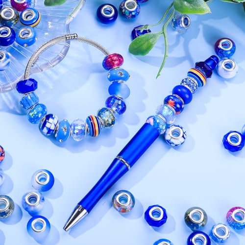 100 Pieces Assorted European Large Hole Fairy Wand Garden Beads, Mixed Color Lampwork Spacer Craft Beads for DIY Jewelry Making Supplies (Sapphire) - color: Sapphire