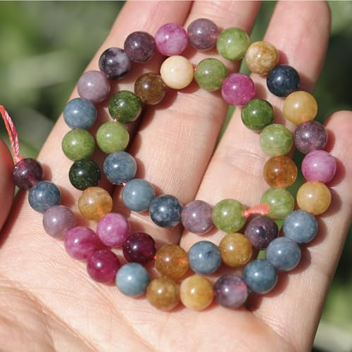 Natural Stone Beads 8mm Polished Round Smooth Gemstone Beads for Jewelry Making Supplies 15 Inch(45 Beads) (Blue Tourmaline) - color: Blue tourmaline-45pcs