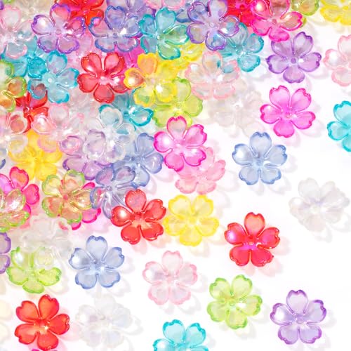 100pcs Cherry Blossom Beads, 5-Petal Colorful Gradient Acrylic Flower Beads, Mini Spacer Hair Accessories Halloween Christmas for Bracelets Earring Jewelry Making - color: Colorful, B Styles
