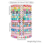 Friendship Bracelets Boho Stackable Bracelets for Women Surfer Heishi Clay Bead Bracelets Stretch Preppy Bracelets Colorful Boho Bracelets for Women - color: 15pcs heart