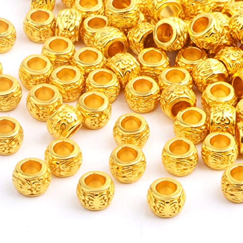 100pcs Bright Golden Rondelle Spacer Beads European Large Hole Tube Column Loose Accessories for DIY Bracelet Necklace Jewelry Making, Hole: 4.5 mm - color: Bright Golden