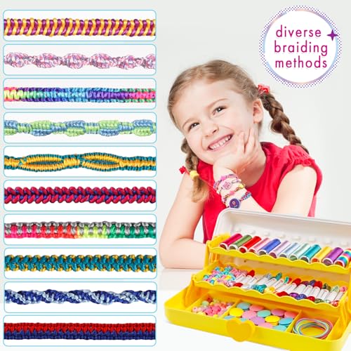 TingingYuli Friendship Bracelet Making Kit for Girls 8-12, DIY String Bracelet Maker with 3-Layer Storage Box, Arts and Crafts for Kids Ages 6-12, Easter Christmas Birthday Gift Set - color: White/Yellow