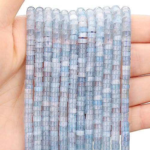 BONNY BOXX 150PCs Natural Aquamarine Spacer Beads, Loose Semi Precious Flat Round Gemstone Heishi Disc Stone Beads for Beading Jewelry Making 4mm*2mm - color: Aquamarine, size: 4MM*2MM