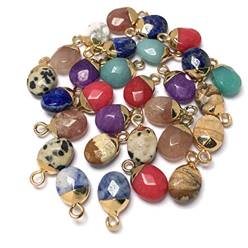 LE SKY 10 Pcs Natural Stone Pendants Mix Random Color Natural Semi Precious Stone Pendants Charms for Jewelry Making Jade Turquoise Agate Crystal Quartz Beads Bracelet Necklace Jewelry Findings