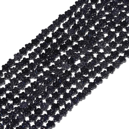 Songxi 60pcs 6mm Blue Sandstone Plum Blossom Natural Stone Beads for Jewelry Making, Smooth Loose Flower Shape Gemstone Beads for Bracelets Necklace Earrings Making Supplies ﻿ - color: Blue Sandstone