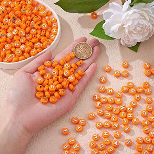 BEEFLYING 632Pcs 10MM Plating Opaque Acrylic Alphabet Beads Acrylic Letter Beads Flat Round Disc Loose Spacer Beads for Jewelry Bracelet Necklace Earring Making DIY Crafts, Dark Orange - color: Dark Orange