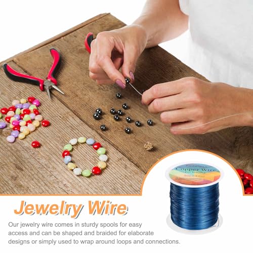 HARFINGTON Wire 328ft Length 26 Gauge Copper Craft Jewelry Wrapping Wire Tarnish Resistant Beading for Jewelry Making Supplies Crafting, Blue - color: Blue