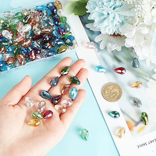 AHANDMAKER 140 Pcs Faceted Teardrop Glass Beads, 14 Colors Clear Waterdrop Crystal Glass Beads Center Drilled Drop Spacer Beads for DIY Craft Jewelry Necklace Bracelet Earring Making, Hole: 1mm - color: 14 Colors Waterdrop