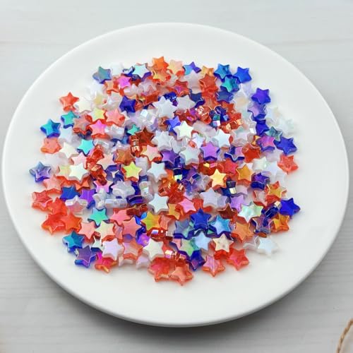 450 PCS Acrylic Star Shape Beads AB Colors Loose Pony Spacer Beads with Hole for Jewelry Making Necklace Earring Key Chains DIY Projects(Mixed Red/White/Blue Series) - color: Mixed Red/White/Blue Series
