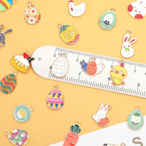 MARFOREVER 120 PCS Easter Charms for Jewelry Making, Assorted Gold Enamel Easter Bunny Egg Rabbit Charms Pendants Easter Spring Charm Bulk for DIY Bracelet Necklace Earrings Making Supplies - style: Easter
