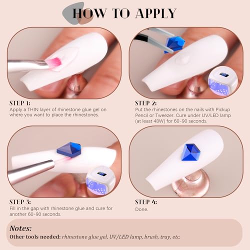 Royal Blue Glass Nail Rhinestones - 1680 Pcs Multi Shapes + 1500 Pcs Round Crystal with Glue Gel for Nail Art - color: Royal Blue with Glue