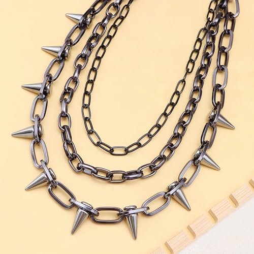 Layered Punk Pants Chain for Men Women, Gothic Hip Hop Jean Chain Wallet Chain Biker Trouser Chain, Goth Emo Fashion Keychain Accessories - color: 3L-Black Rivet