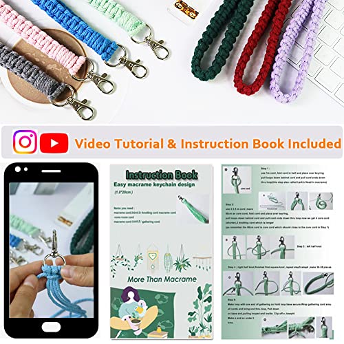 Adult DIY Craft Keychain Making Kit Boho Macrame Keychain Kit Includes Key Rings Precut Macrame Cord Instructions to Make Cute Keychains and Lanyards Kids Crafts Projects Kits Macrame Beginners - color: Macrame Keychain Kits