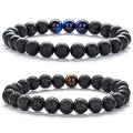 Hamoery Men Women 8mm Tiger Eye Stone Beads Bracelet Elastic Natural Stone Yoga Bracelet Bangle - color: A-2 Pcs Set 3-21003