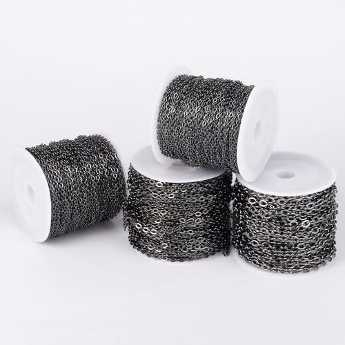 66 Feet Gunmetal Stainless Steel Cable Chains Bulk, 2.5 mm 304 Stainless Steel Black Flat Cable Links Chain Roll Spool for Jewelry Making DIY Craft - color: Black, size: 2.5mm width