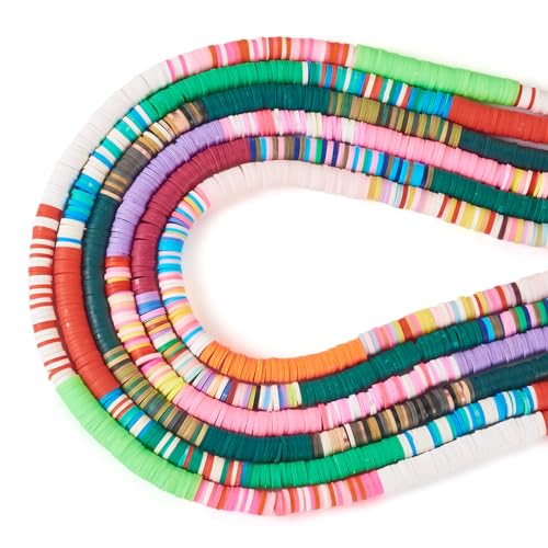 Elecrelive 6 Strands 6mm Clay Beads for Friendship Bracelet, Colorful Disc Flat Heishi Beads Flat Round Loose Spacer Chips for Chocker Necklace Earring DIY Crafts - color: 6 Colors
