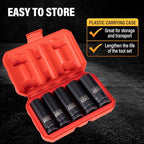 5 Pieces 1/2 inch Drive Deep Impact Socket Set, Metric,15mm 17mm 19mm 21mm 22mm,Cr-Mo,6-Point,Spindle Axle Nut Impact Socket - size: 1/2" Deep 5pc