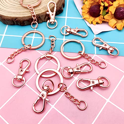 150Pcs Swivel Snap Hook Set,Rose Gold Swivel Clasps Lanyard Snap Keychain Hooks Lobster Clasp Split Key Rings with Chain and Jump Rings Bulk for Keychain Lanyard,Jewelry,DIY Crafts Supplies - color: Rose Gold