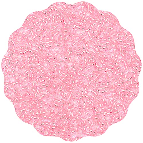 2100 Pcs Size 6/0 Glass Seed Beads, 4 mm Light Pink Small Mini Spacer Loose Pony Beads for Jewelry Making and DIY Crafts - color: Light Pink, size: Large