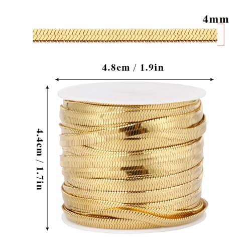 33 Feet Gold Snake Chains Roll, 4mm 18K Gold PVD Plated 304 Stainless Steel Flat Snake Chain Bulk Spool for Jewelry Making DIY Craft - color: 4.0mm Gold Flat Snake Chains