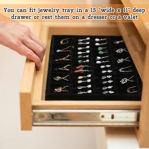 2 Pcs 24 Grid Stackable Jewelry Organizer Tray with Removable Dividers Ice Velvet Jewelry Display Showcase Tray for Necklace Earring Ring Bracelet Holder (Black Velvet) - color: Black Velvet