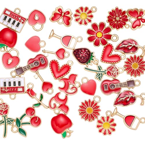 Assorted Enamel Charms for Jewelry Making Bulk Cute Small Alloy Charms Pendant for Bracelet Earring Necklace - color: Red