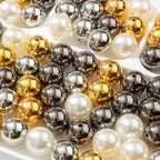 160pcs Chunk Bubblegum Beads 20mm Pearl Beadable Bead Pen Ball Beads for Pen Bag Jewelry Making Necklace Bracelets (White&Golden&Silver) - color: white&golden&silver