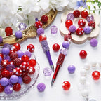 48 Pcs 20mm Beads for Pens Rhinestone Bubblegum Beads Mixed Crystal Acrylic Round Chunky Bead Sparkly Craft Large Balls Bead for Pen Beadable Keychain Bracelet Necklace DIY Jewelry Making Supplies - color: Red series