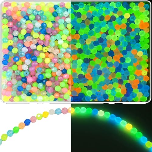 1200Pcs Glow in The Dark Beads for Jewelry Making - Mix Colors Luminous Plastic UV Crystal Beads - Color Changing Bulk for DIY Craft Bracelets Necklace (6mm Faceted) - color: Rose, Orange, Yellow, Dark Blue, Transparent, Purple, Pink 6mm Faceted Crystal B