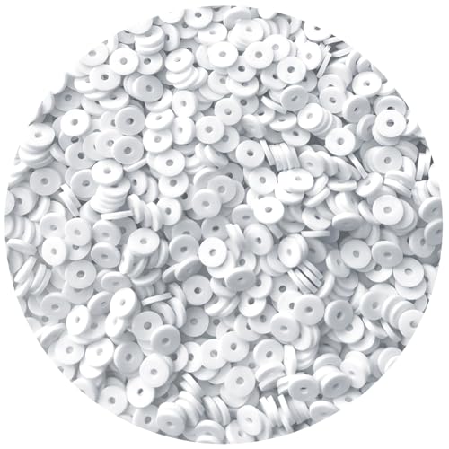 2000pcs White Clay Beads for Bracelets Making - Heishi Polymer Flat Disc Spacer Clay Bead for Jewelry Earring DIY Crafts 6mm - color: White Clay Beads, size: Small Pack(Single Color )
