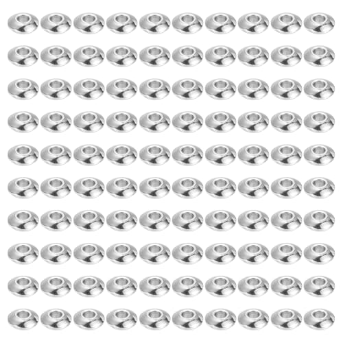 PATIKIL 100Pcs Stainless Steel Saucer Beads 2mm Hole Small Saucer Spacer Beads for DIY Jewelry Making Bracelets Necklaces Crafts, Silver - size: 2 x 6 x 2mm (L x W x H)