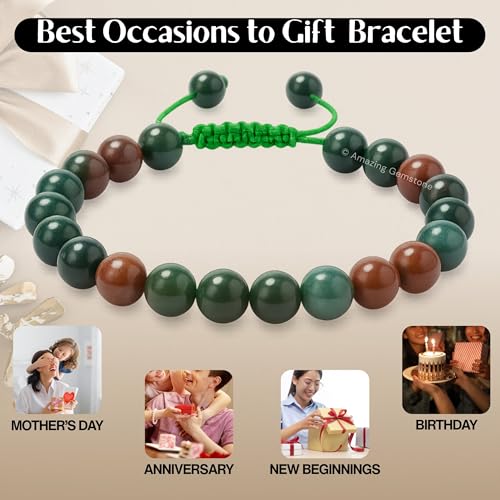 Amazing Gemstone Bloodstone Bracelet for Women Men's Gifts - Protection Healing Crystal Bracelet - 8mm Gemstone Beaded Adjustable Bracelet Pulseras Para Hombres Mujer Stocking Stuffers - color: Bloodstone