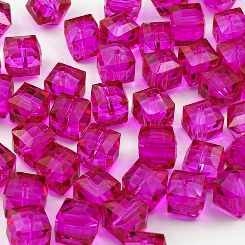 200pcs 4mm Crystal Glass Cube Beads Square Glass Beads Crystal Spacer Beads for Bracelets Necklace Earring DIY Jewelry Making Craft(Rose Red) - color: Rose Red, size: 4mm