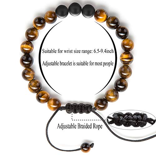 Hamoery Men Women 8mm Tiger Eye Stone Beads Bracelet Elastic Natural Stone Yoga Bracelet Bangle - color: Tiger Eye Matte-21018