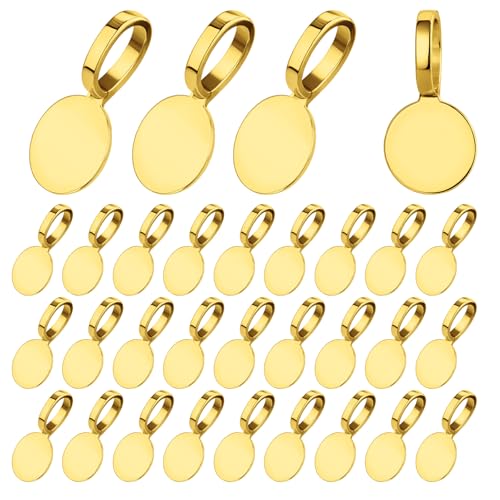 Psyqtsuary 100 pcs Bails for Jewelry Making Silver on Flat Pad Bails Round Pendants Charms Connector Hanger Glue On Pendant Bail Jewelry Bail - color: Gold