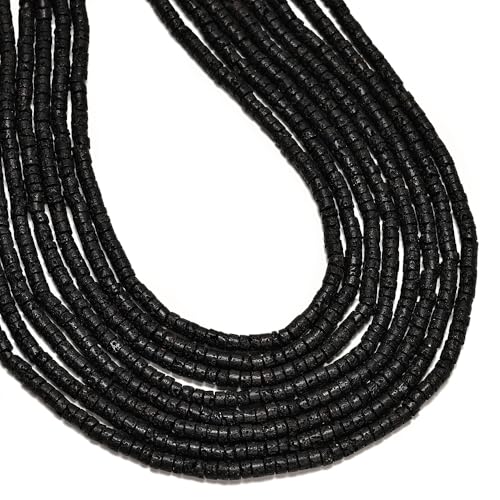 145 Pcs 2x4mm Natural Black Volcanic Lava Rock Stone Bead Heishi Disc Beads for Bracelets Jewelry Making Crafts - color: Black Volcanic Lava Rock Stone, size: 2x4mm