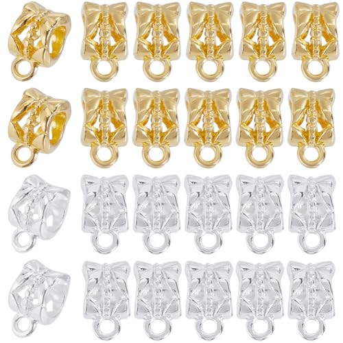 1 Box 160Pcs Gold Bail Spacer Bead Silver Tube Bails Bulk Clasp Bail Bead Charms Connector Tibetan Style Link European Alloy Loop Loose Spacer Beads for Jewelry Making Bracelet Necklace Craft - color: Gold, Silver
