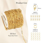 33 Ft 18k Gold Stainless Steel Paperclip Chains Roll - 3mm Width, Gold Plated Chain with Jump Rings & Lobster Clasps - color: 18K Gold Stainless Steel Paperclip Chains 33 Ft