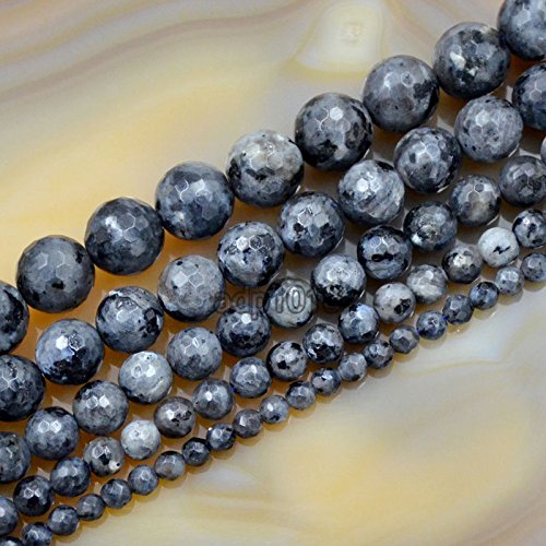 AD Beads Natural Gemstones Faceted Round Spacer Loose Beads 15.5'' 4mm to 10mm (6mm, Faceted Larvikite) - color: Faceted Larvikite, size: 6mm
