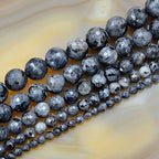 AD Beads Natural Gemstones Faceted Round Spacer Loose Beads 15.5'' 4mm to 10mm (6mm, Faceted Larvikite) - color: Faceted Larvikite, size: 6mm
