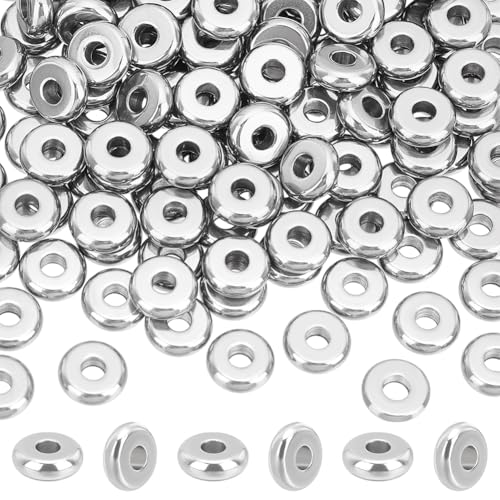 UNICRAFTALE 200Pcs Flat Round Spacer Beads Stainless Steel Bracelet Beads 6mm Small Metal Spacer Bead Smooth Loose Bead for DIY Bracelet Jewelry Crafts Making Hole 2mm - size: 6mm Diameter