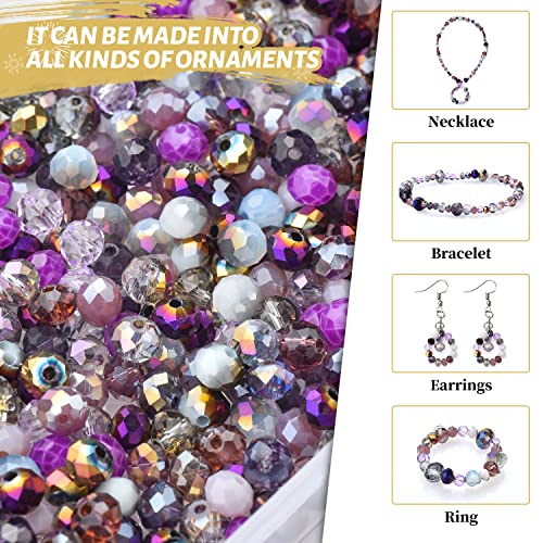 1000pcs 4/6/8mm Purple Color Briolette Crystal Glass Beads for Jewelry Making Supply,Round Rondelle Faceted Spacer Beads,Crystal Beads for Bracelets Necklaces DIY Crafts - color: Purple