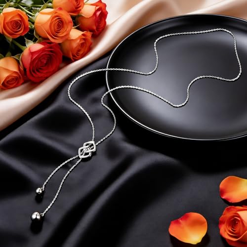 DAOCHONG Long Necklace S925 Sterling Silver Tassel Round Ball Necklace for Women,Snowflake Long Necklace Silver Jewelry Christmas New Year Holiday Gifts for Women Her (Chain adjustable) - style: Chain adjustable