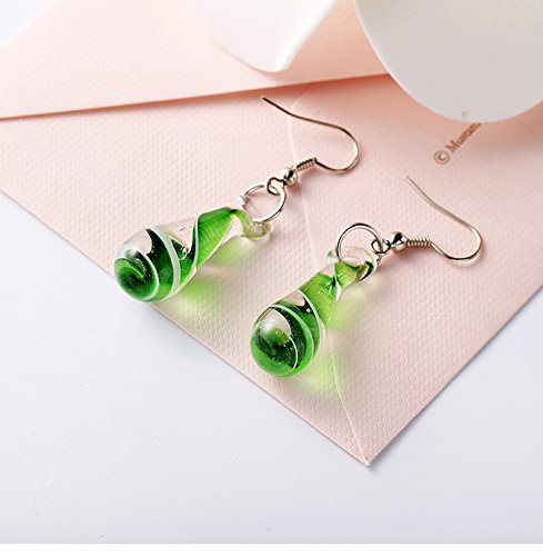 Glass Water Drop Shape Glaze Spiral Dangle Earrings Lampwork Handmade Glass Bead Geometric Earrings for Women Jewelry - color: Geen Earring&Necklace