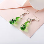Glass Water Drop Shape Glaze Spiral Dangle Earrings Lampwork Handmade Glass Bead Geometric Earrings for Women Jewelry - color: Green
